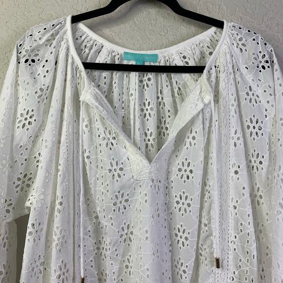 MELISSA ODABASH Dress XL Corina Full Eyelet V-Neck Wide Sleeve Cotton Cover Up - Picture 6 of 16